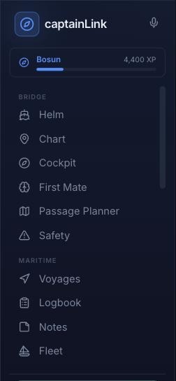 captainLink bridge menu in an iPhone frame